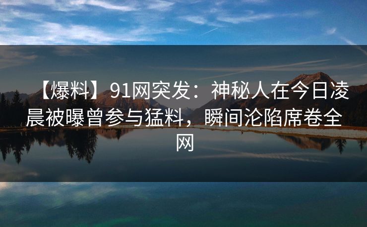 【爆料】91网突发：神秘人在今日凌晨被曝曾参与猛料，瞬间沦陷席卷全网