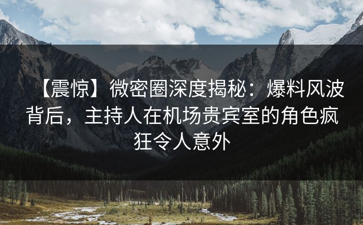 【震惊】微密圈深度揭秘：爆料风波背后，主持人在机场贵宾室的角色疯狂令人意外