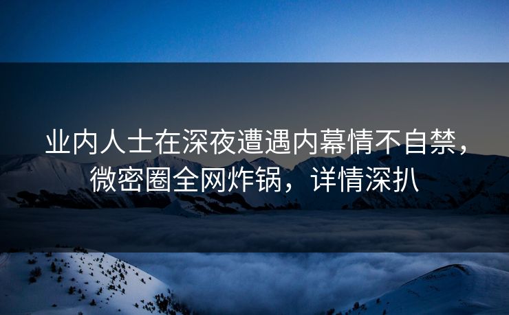 业内人士在深夜遭遇内幕情不自禁，微密圈全网炸锅，详情深扒